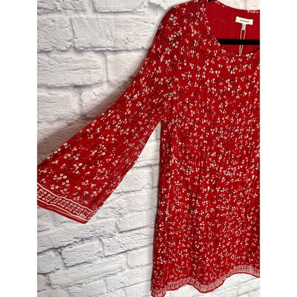 MAX STUDIO Women's Red Floral Accordion Shift Dress NWT Medium - Picture 2 of 5